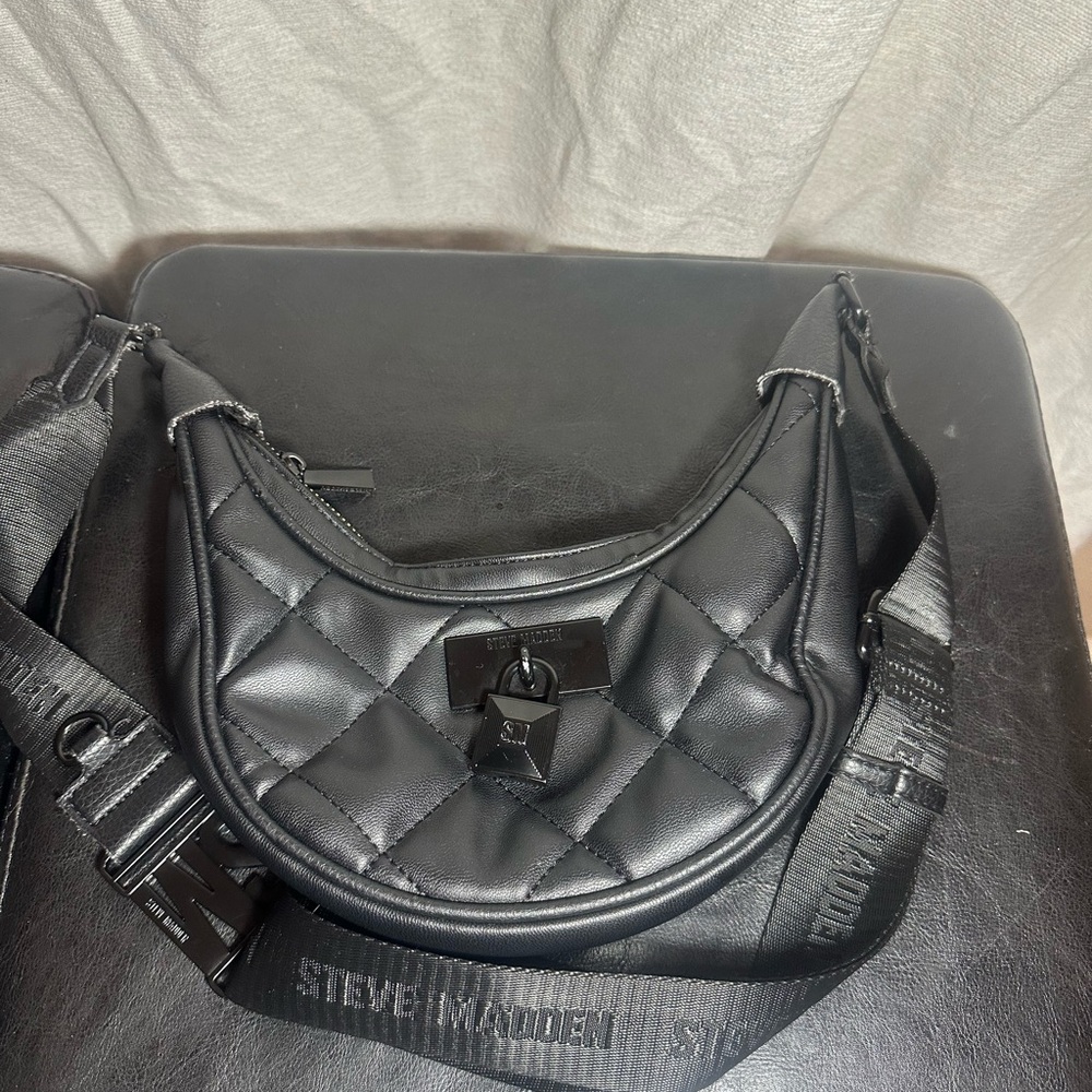 Steve Madden Black Belt Bag with Quilted Design